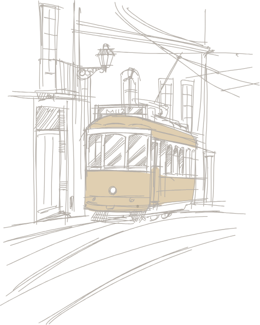 Dessin au crayon du tramway de Porto