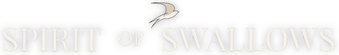 Logo Spirit of Swallows blanc avec hirondelle au-dessus du texte - Blog voyage et aventures authentiques